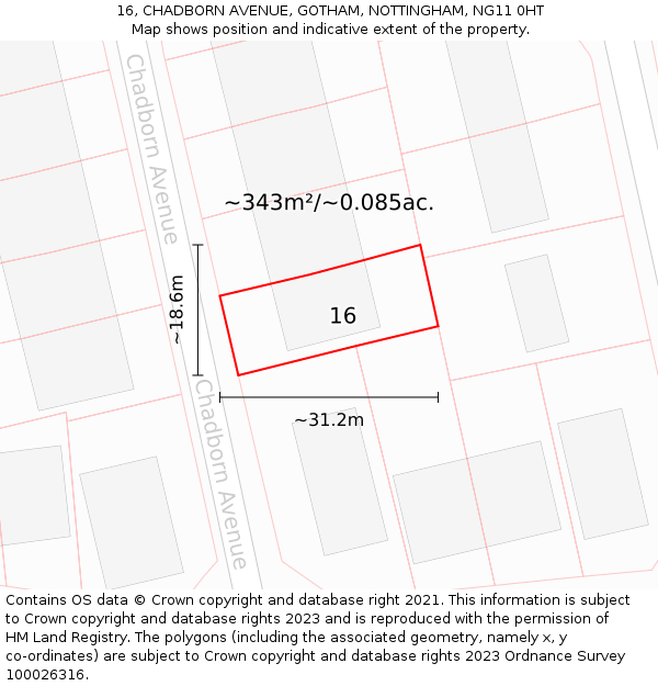 16, CHADBORN AVENUE, GOTHAM, NOTTINGHAM, NG11 0HT: Plot and title map