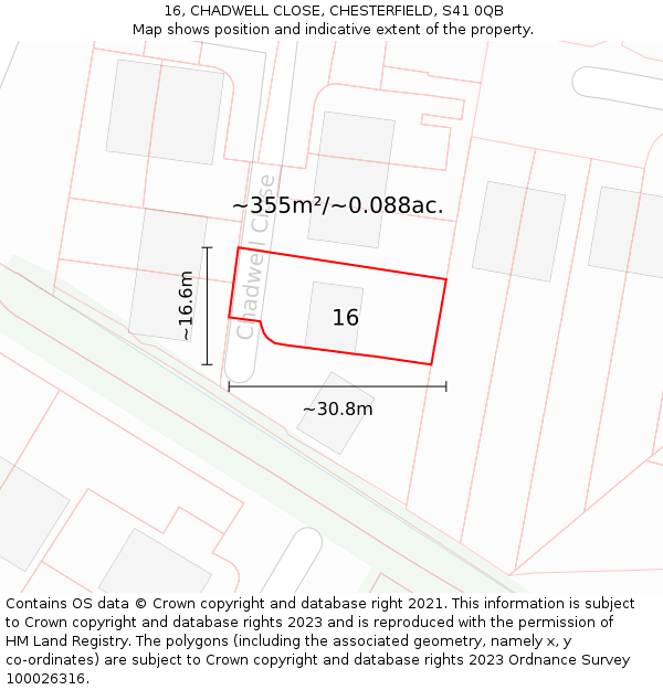 16, CHADWELL CLOSE, CHESTERFIELD, S41 0QB: Plot and title map