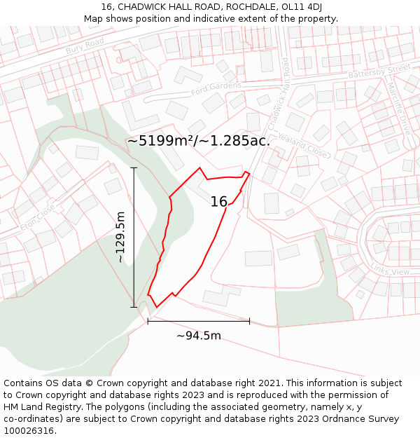 16, CHADWICK HALL ROAD, ROCHDALE, OL11 4DJ: Plot and title map