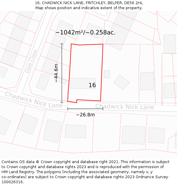 16, CHADWICK NICK LANE, FRITCHLEY, BELPER, DE56 2HL: Plot and title map