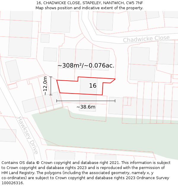 16, CHADWICKE CLOSE, STAPELEY, NANTWICH, CW5 7NF: Plot and title map