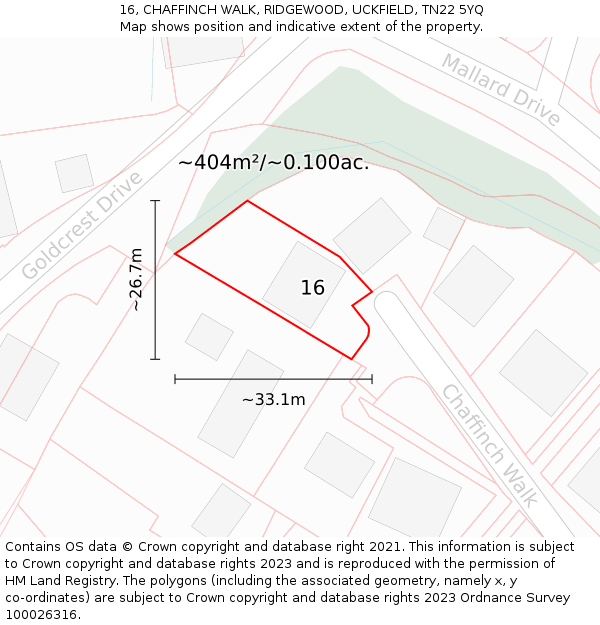 16, CHAFFINCH WALK, RIDGEWOOD, UCKFIELD, TN22 5YQ: Plot and title map