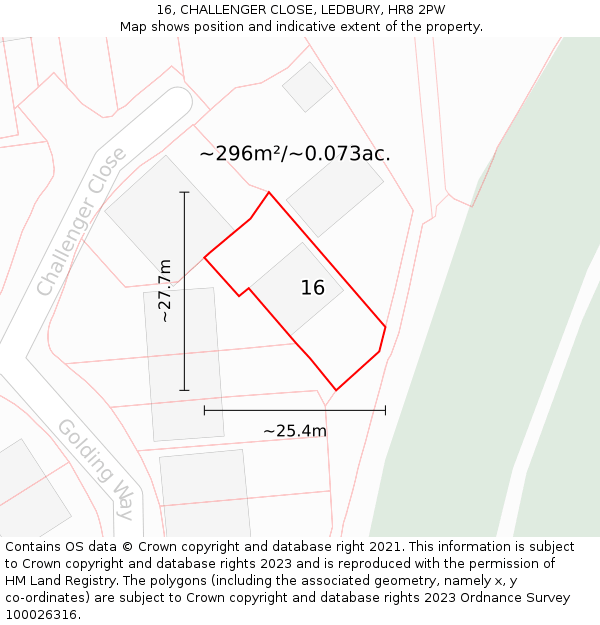 16, CHALLENGER CLOSE, LEDBURY, HR8 2PW: Plot and title map