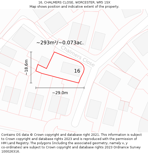 16, CHALMERS CLOSE, WORCESTER, WR5 1SX: Plot and title map