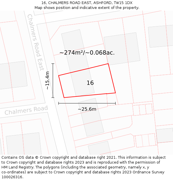 16, CHALMERS ROAD EAST, ASHFORD, TW15 1DX: Plot and title map