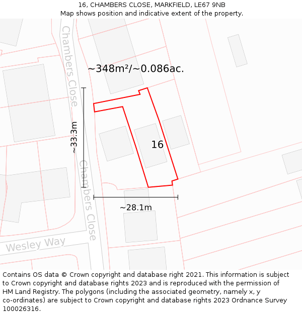 16, CHAMBERS CLOSE, MARKFIELD, LE67 9NB: Plot and title map