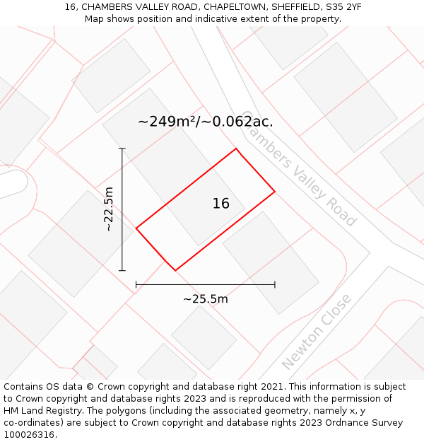 16, CHAMBERS VALLEY ROAD, CHAPELTOWN, SHEFFIELD, S35 2YF: Plot and title map