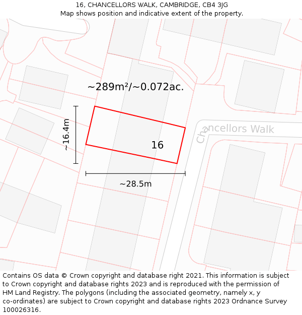 16, CHANCELLORS WALK, CAMBRIDGE, CB4 3JG: Plot and title map