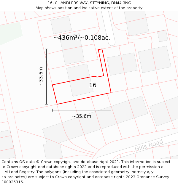 16, CHANDLERS WAY, STEYNING, BN44 3NG: Plot and title map