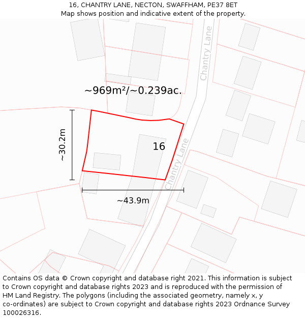 16, CHANTRY LANE, NECTON, SWAFFHAM, PE37 8ET: Plot and title map