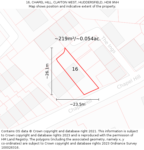 16, CHAPEL HILL, CLAYTON WEST, HUDDERSFIELD, HD8 9NH: Plot and title map