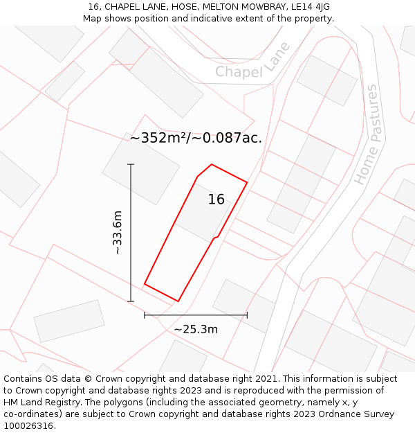 16, CHAPEL LANE, HOSE, MELTON MOWBRAY, LE14 4JG: Plot and title map