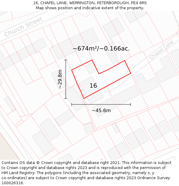 16, CHAPEL LANE, WERRINGTON, PETERBOROUGH, PE4 6RS: Plot and title map
