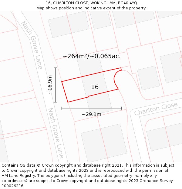 16, CHARLTON CLOSE, WOKINGHAM, RG40 4YQ: Plot and title map