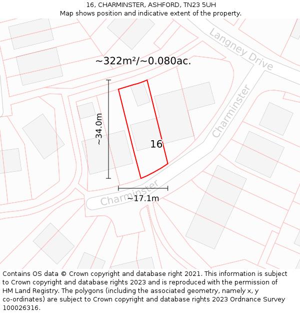 16, CHARMINSTER, ASHFORD, TN23 5UH: Plot and title map