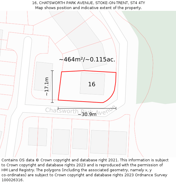 16, CHATSWORTH PARK AVENUE, STOKE-ON-TRENT, ST4 4TY: Plot and title map