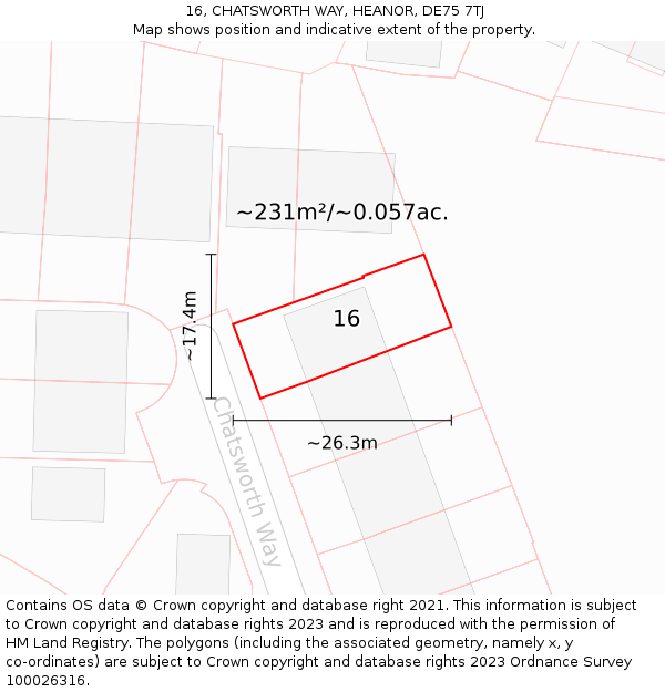 16, CHATSWORTH WAY, HEANOR, DE75 7TJ: Plot and title map