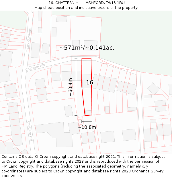 16, CHATTERN HILL, ASHFORD, TW15 1BU: Plot and title map