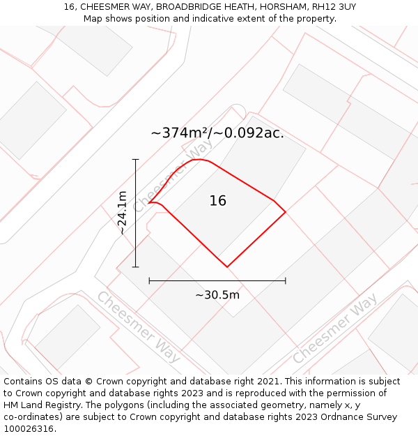 16, CHEESMER WAY, BROADBRIDGE HEATH, HORSHAM, RH12 3UY: Plot and title map