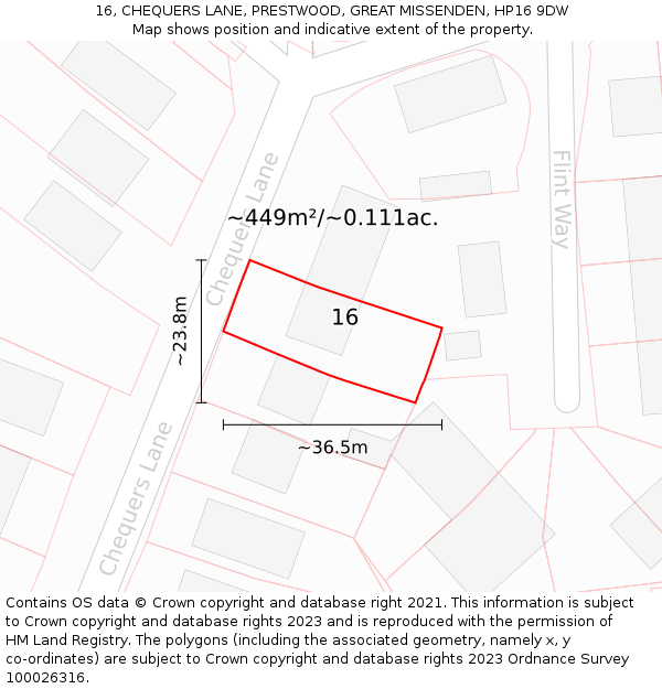 16, CHEQUERS LANE, PRESTWOOD, GREAT MISSENDEN, HP16 9DW: Plot and title map