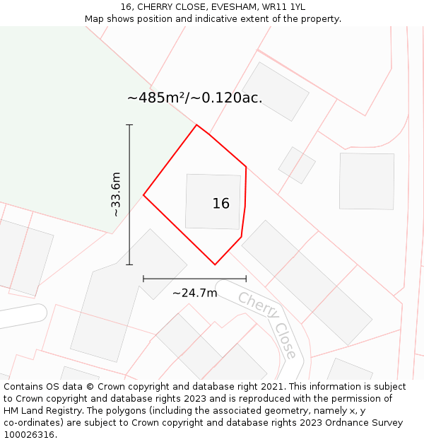 16, CHERRY CLOSE, EVESHAM, WR11 1YL: Plot and title map