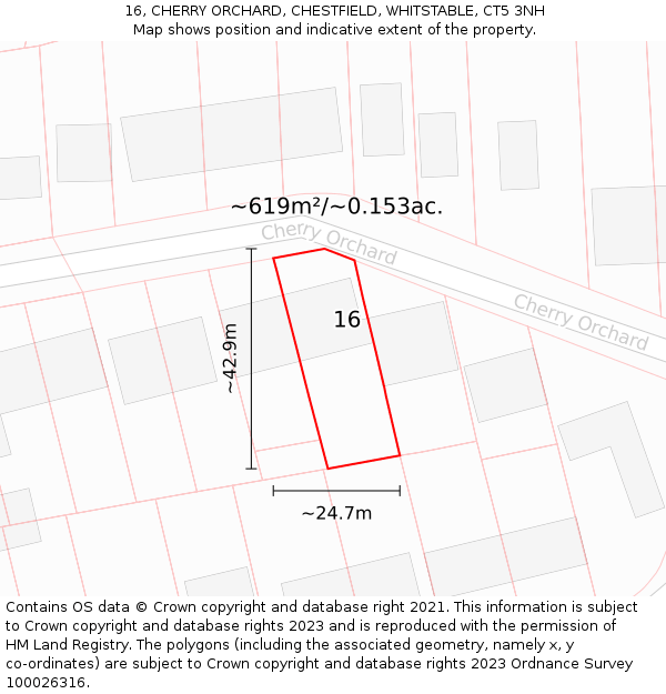 16, CHERRY ORCHARD, CHESTFIELD, WHITSTABLE, CT5 3NH: Plot and title map