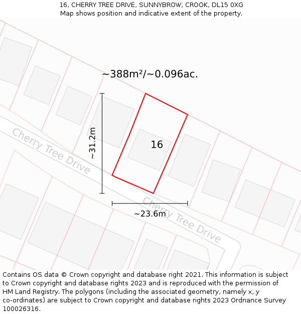 16, CHERRY TREE DRIVE, SUNNYBROW, CROOK, DL15 0XG: Plot and title map