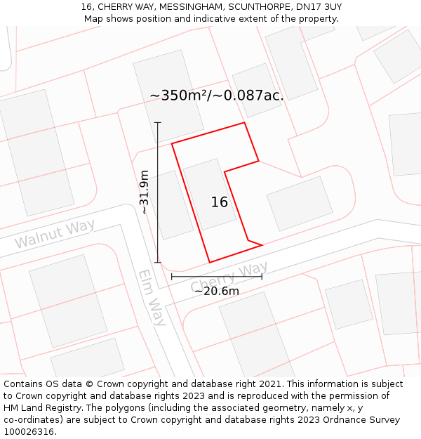 16, CHERRY WAY, MESSINGHAM, SCUNTHORPE, DN17 3UY: Plot and title map