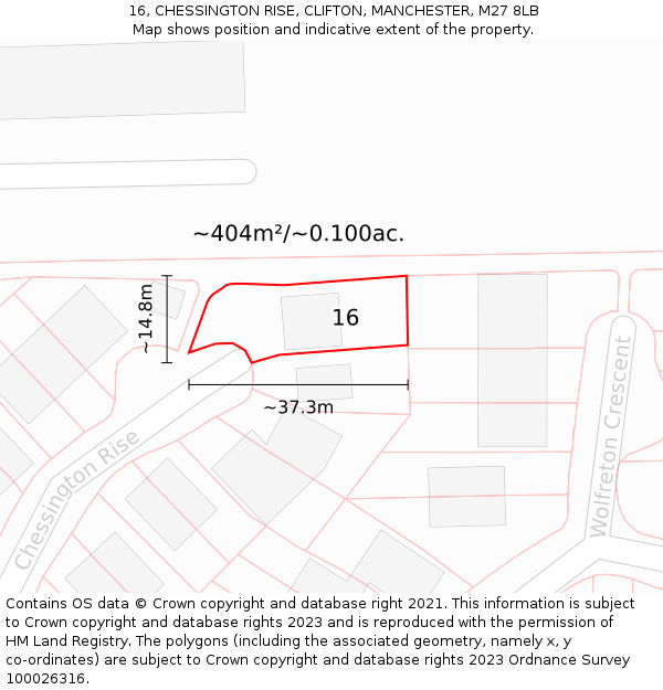 16, CHESSINGTON RISE, CLIFTON, MANCHESTER, M27 8LB: Plot and title map