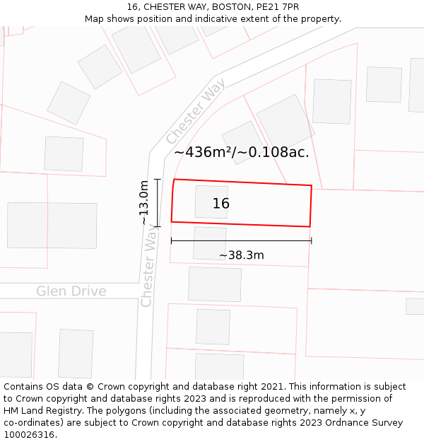 16, CHESTER WAY, BOSTON, PE21 7PR: Plot and title map