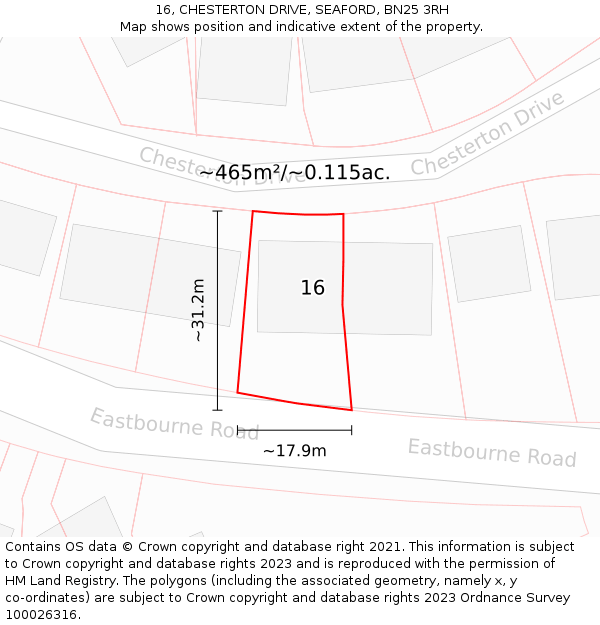 16, CHESTERTON DRIVE, SEAFORD, BN25 3RH: Plot and title map