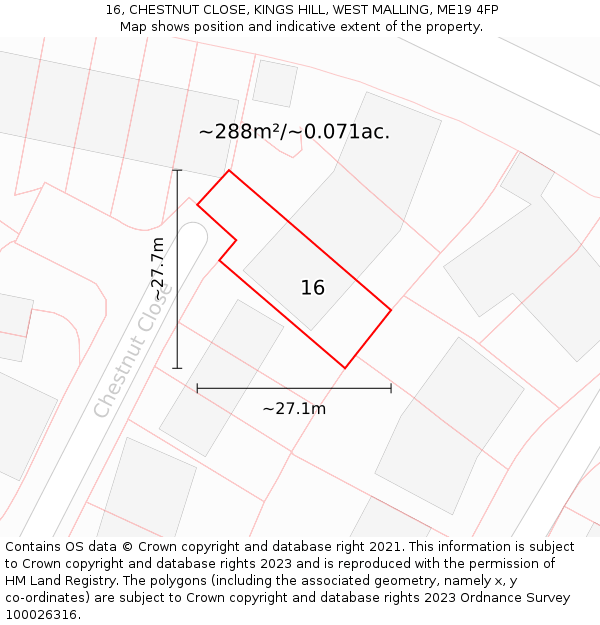 16, CHESTNUT CLOSE, KINGS HILL, WEST MALLING, ME19 4FP: Plot and title map
