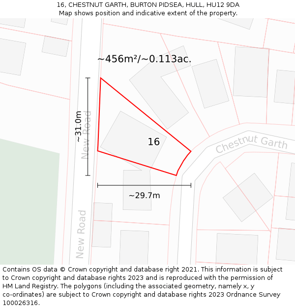 16, CHESTNUT GARTH, BURTON PIDSEA, HULL, HU12 9DA: Plot and title map