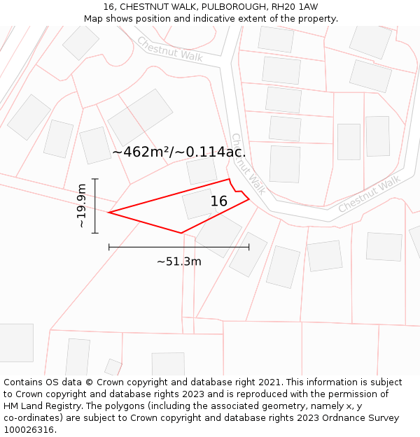 16, CHESTNUT WALK, PULBOROUGH, RH20 1AW: Plot and title map