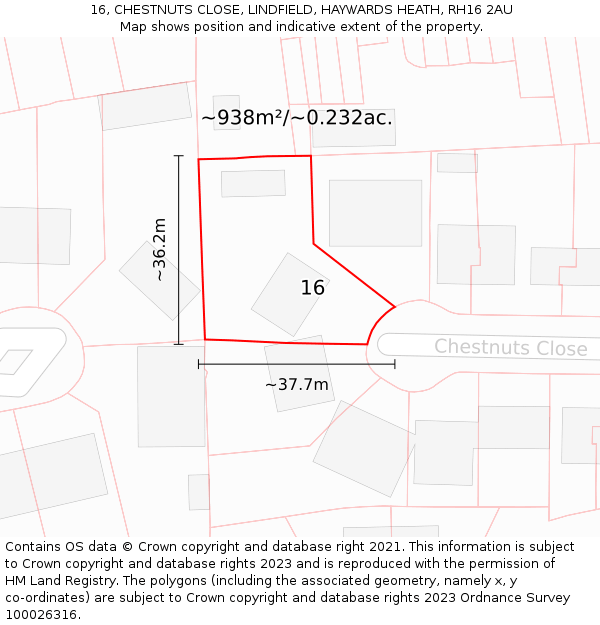 16, CHESTNUTS CLOSE, LINDFIELD, HAYWARDS HEATH, RH16 2AU: Plot and title map