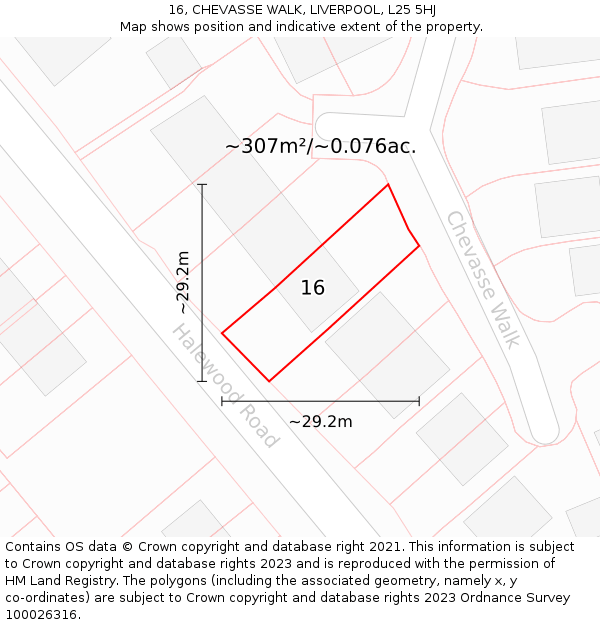 16, CHEVASSE WALK, LIVERPOOL, L25 5HJ: Plot and title map