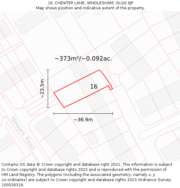 16, CHEWTER LANE, WINDLESHAM, GU20 6JP: Plot and title map