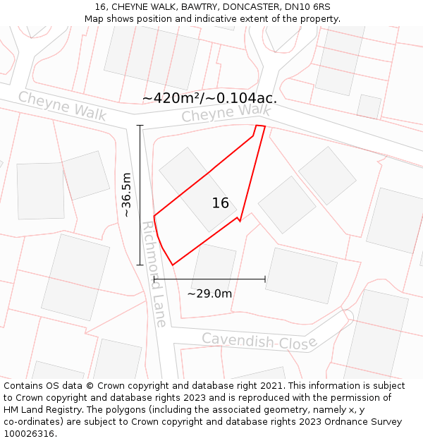 16, CHEYNE WALK, BAWTRY, DONCASTER, DN10 6RS: Plot and title map