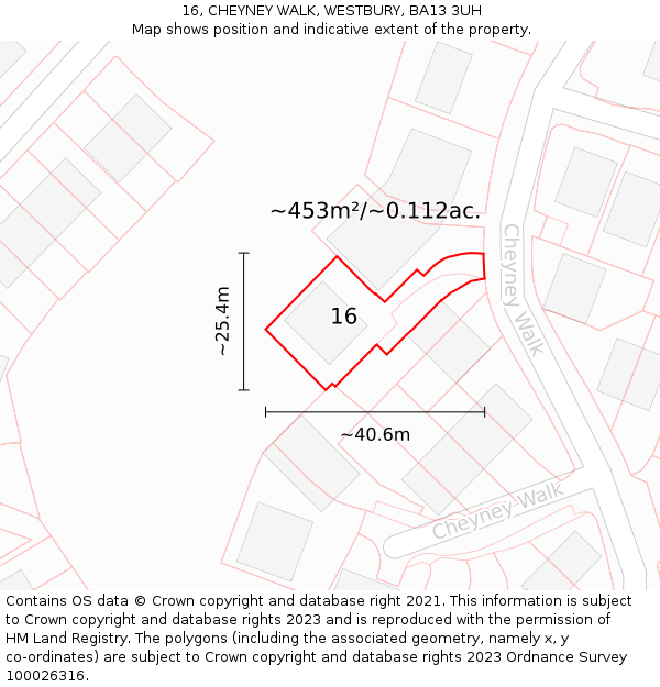 16, CHEYNEY WALK, WESTBURY, BA13 3UH: Plot and title map