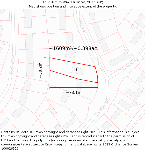 16, CHILTLEY WAY, LIPHOOK, GU30 7HQ: Plot and title map