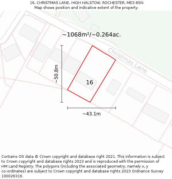 16, CHRISTMAS LANE, HIGH HALSTOW, ROCHESTER, ME3 8SN: Plot and title map