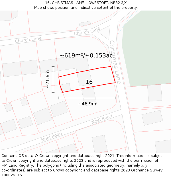 16, CHRISTMAS LANE, LOWESTOFT, NR32 3JX: Plot and title map