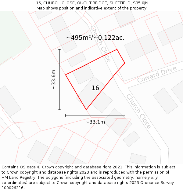 16, CHURCH CLOSE, OUGHTIBRIDGE, SHEFFIELD, S35 0JN: Plot and title map