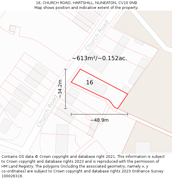 16, CHURCH ROAD, HARTSHILL, NUNEATON, CV10 0NB: Plot and title map