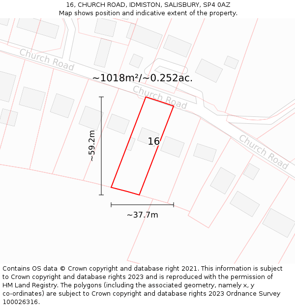 16, CHURCH ROAD, IDMISTON, SALISBURY, SP4 0AZ: Plot and title map