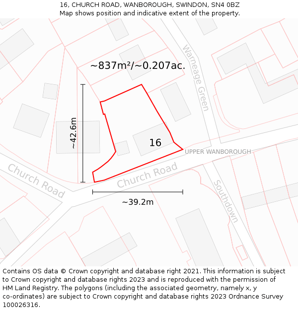 16, CHURCH ROAD, WANBOROUGH, SWINDON, SN4 0BZ: Plot and title map