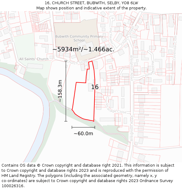 16, CHURCH STREET, BUBWITH, SELBY, YO8 6LW: Plot and title map