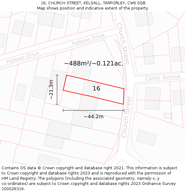 16, CHURCH STREET, KELSALL, TARPORLEY, CW6 0QB: Plot and title map