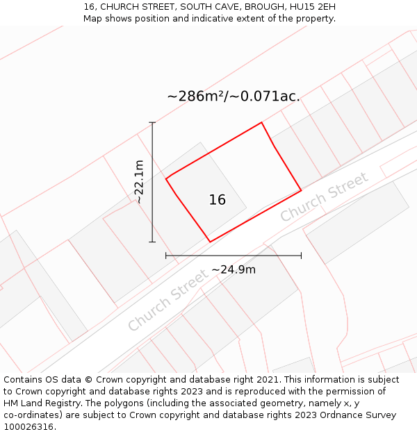 16, CHURCH STREET, SOUTH CAVE, BROUGH, HU15 2EH: Plot and title map