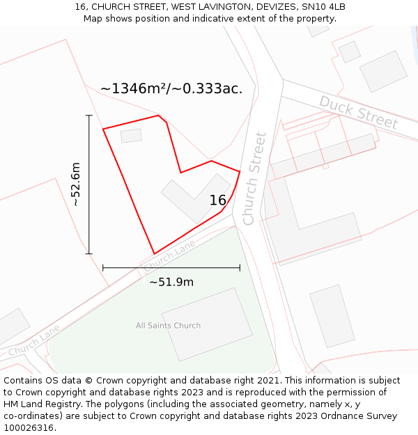 16, CHURCH STREET, WEST LAVINGTON, DEVIZES, SN10 4LB: Plot and title map